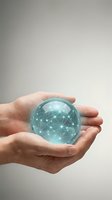 Hand holding transparent sphere with glowing digital network connections inside, representing global technology, innovation, and data connectivity for business solutions.