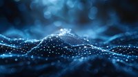 Abstract digital wave landscape with glowing network connections on dark background, perfect for technology, artificial intelligence, and innovation concepts in web design.