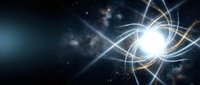 Cosmic energy burst with bright star and light rays in deep space nebula creating spectacular celestial phenomenon with glowing particles and stellar formation.