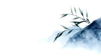 Minimalist watercolor branch with green leaves against misty blue background, elegant nature composition for wellness, spa and meditation designs.