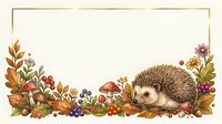 Hedgehog surrounded by autumn leaves, berries, and wildflowers on isolated background. Suitable for greeting cards, invitations, and seasonal designs.