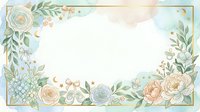 Floral frame with roses, peonies, and greenery on white background with gold accents, isolated design element for invitations, cards, and decorative projects.