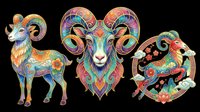 Colorful ornate ram set with floral and swirl details, isolated on transparent background, ready for stickers, sublimation, t-shirt design, and print on demand use.