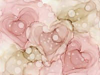 Abstract watercolor hearts in soft pink and beige tones with flowing organic shapes and bubbles for romantic designs and Valentine's Day projects.