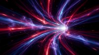 Abstract energy burst with red and blue light rays converging toward bright center point, creating dynamic motion effect suitable for technology, science, and digital design backgrounds.