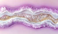 Abstract wavy lines with purple and gold geode crystal texture on pink background, featuring natural mineral formation patterns and sparkling crystalline details.
