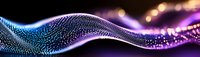 Abstract digital wave of glowing particles with blue and purple gradient on black background. Futuristic technology concept for presentations.
