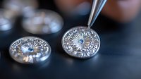 Delicate silver jewelry making process with tweezers placing blue gemstone in ornate floral design pendant. Close up macro shot shows fine craftsmanship and detail.