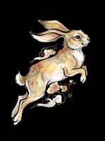 Leaping rabbit with warm tan and brown watercolor tones, isolated on transparent background. Ready for t-shirt designs, clipart, stickers, sublimation, and print-on-demand products.