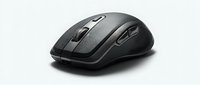 Sleek black wireless computer mouse with ergonomic design, isolated on white background, ready for tech, office, and productivity design use.