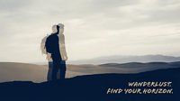 Silhouette of male hiker with backpack standing on mountain ridge at sunset, gazing at distant landscape and horizon during outdoor adventure and travel exploration.