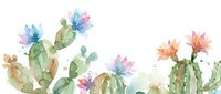 Watercolor cactus plants with colorful blooms in soft pastels, botanical illustration on white background for spring decor and desert garden designs.