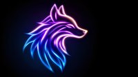 Glowing neon wolf head with vibrant purple and blue gradient effect on black background, stylized digital art design for modern branding and gaming logos.