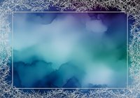 Ethereal watercolor landscape with misty mountains and glowing light, framed by delicate frost or crystalline border, suitable for backgrounds and design projects.