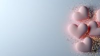 Pink heart shapes with scattered rose gold glitter on light background, romantic festive composition for Valentine's Day cards and social media designs.