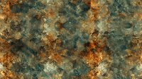 Rustic metal corrosion texture with orange and teal tones creates abstract organic pattern. Weathered surface shows natural oxidation and aging effects. Seamless background.