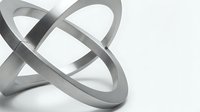 Abstract metallic rings intersecting in dynamic composition on white background for modern design projects and corporate presentations.