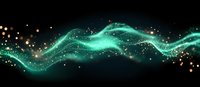 Magical glowing turquoise wave with golden sparkles and light particles flowing on black background, abstract energy stream effect for mystical designs.