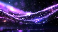 Magical purple and blue cosmic waves with glowing particles and stars create mesmerizing galaxy effect against dark space background, cosmic energy flow pattern.