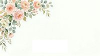 Peach roses and eucalyptus leaves arranged in corner on cream background, suitable for wedding invitations, greeting cards, and floral design projects.
