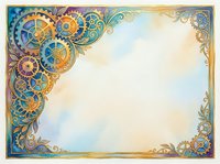Steampunk gears and ornamental flourishes frame a watercolor background, creating an elegant border design suitable for invitations, certificates, and creative projects.