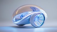 Futuristic concept vehicle with sleek blue design and transparent dome cabin, featuring innovative wheel technology for transportation and automotive design projects.