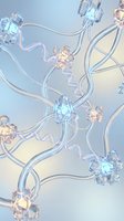 Abstract glass tubes with crystal gems floating in soft pastel gradient background for modern digital art and luxury design projects.
