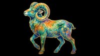 Ornate ram with decorative floral patterns in gold, teal, and orange. Isolated on transparent background, ready for t-shirts, clipart, stickers, sublimation, and print-on-demand designs.