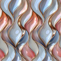 Seamless wavy pattern in soft pink, blue and gold tones creates elegant flowing design. Metallic accents add luxurious dimension to repeating curves and swirls.