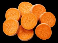 Sliced sweet potato rounds isolated on transparent background, ready for food packaging, stickers, print on demand, T-shirt design, and clipart projects.