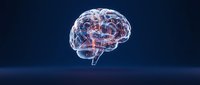 Digital brain with glowing neural networks and electrical connections on dark blue background for medical and technology concepts.