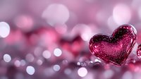 Glittery heart-shaped ornaments with bokeh lights in soft pink tones, perfect for Valentine's Day, love, romance, and festive holiday designs and backgrounds.