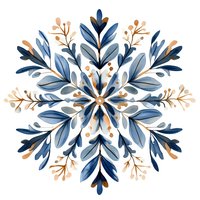 Symmetrical floral mandala pattern in navy blue and copper tones with delicate leaves and branches on white background, isolated design for prints and decor.