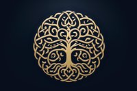Golden Celtic tree of life symbol with intricate knotwork pattern in circular design against dark background, spiritual and decorative element.