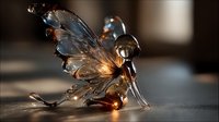 Glass fairy figurine with illuminated wings creating magical ambiance on wooden surface for home decor and fantasy themed designs.