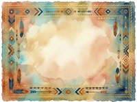 Vintage southwestern border frame with geometric tribal patterns and watercolor wash background, isolated on white for design projects.