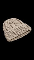 Beige knit beanie with cable knit texture, isolated on transparent background. Ready for t-shirt design, sublimation, print-on-demand products, stickers, and apparel mockups.