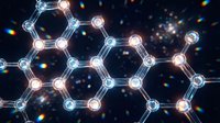 Molecular structure with glowing nodes and connections on dark background. Scientific chemistry concept for research, biotechnology and pharmaceutical applications.