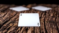 Ace of spades playing card on rustic wooden table with blurred cards in background, dramatic lighting creates mysterious gambling atmosphere.