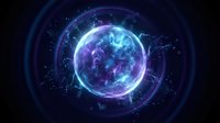 Glowing energy sphere with electric plasma effects and cosmic particles in space for sci-fi digital art and futuristic technology designs.