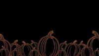Autumn pumpkin border with orange line art outlines on black background for seasonal designs and Halloween decorations.