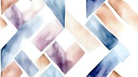 Abstract watercolor geometric composition with overlapping rectangular shapes in soft blue, purple, and peach tones on white background.