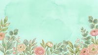 Watercolor floral border with pink roses and eucalyptus leaves on mint green background, isolated design element for wedding invitations, greeting cards, and stationery projects.
