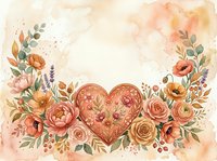 Watercolor floral heart frame with roses, peonies and greenery on soft beige background for romantic wedding invitations and Valentine's Day cards.