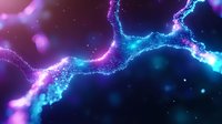 Glowing abstract cosmic background with vibrant blue and purple particles forming dynamic flowing lines against dark space, creating ethereal light effects.