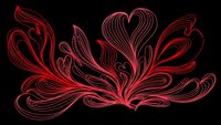 Red ornamental flourish with flowing curves and swirls on black background for decorative design elements and elegant graphic projects.