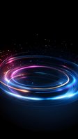 Glowing spiral light trails with pink and blue neon effects against dark background create dynamic motion and energy for technology or space designs.