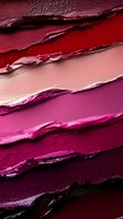 Smeared lipstick samples in various shades of pink, red, and burgundy creating textured stripes for cosmetic advertising and beauty content.