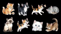 Cute kittens and cats collection isolated on transparent background. Ready for t-shirt design, stickers, clipart, print-on-demand products and sublimation projects.