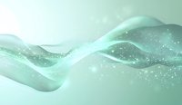 Flowing mint green waves with sparkling particles create ethereal abstract background for wellness, spa, and modern design projects.